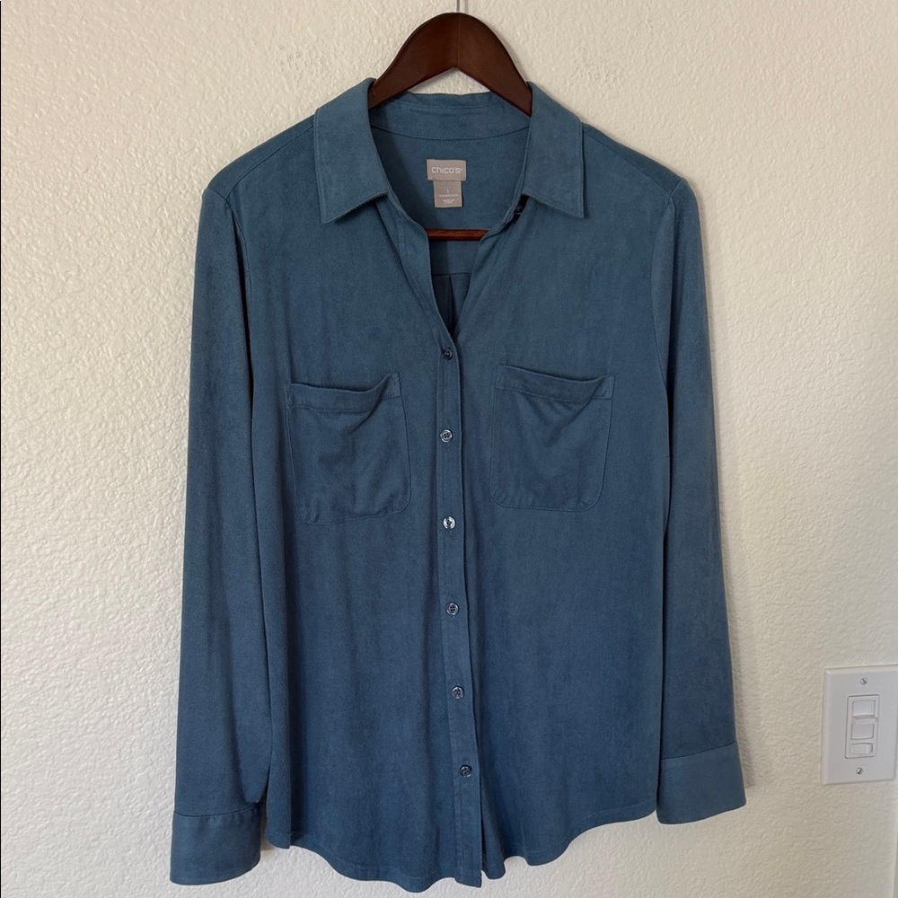 Chico's Teal Lightweight Button-Front Shirt Jacket
